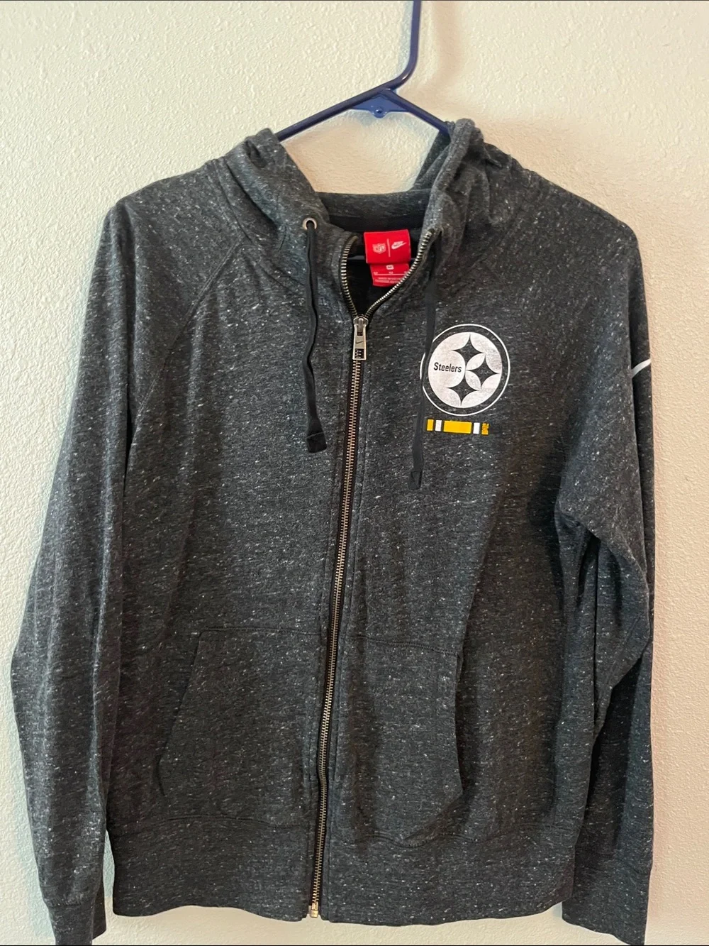 Nike Dark Gray Heather Steelers Zip-Up Hoodie